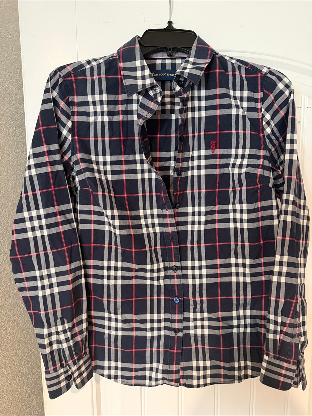 Kids Ralph Lauren Navy, White & Red Plaid Button-Down Shirt size large